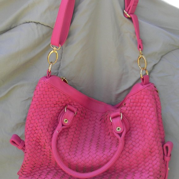 Deux Lux Handbag Hot Pink Vegan Leather Weave Large Purse - Picture 2 of 11